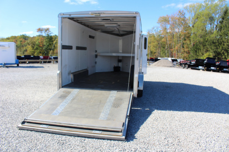 Used 2021 NEO NAM 7.5' x 14' Aluminum Enclosed Motorcycle UTV Trailer - RAMP DOOR - 7' Interior Height - 7000# GVW