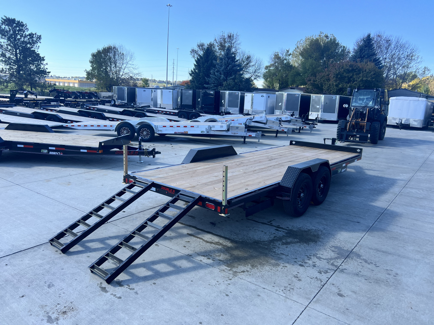 New NEW 2026 Double A 20’ flatbed Equipment Trailer 2-7000 lb axles=14K, Slide In Ramps