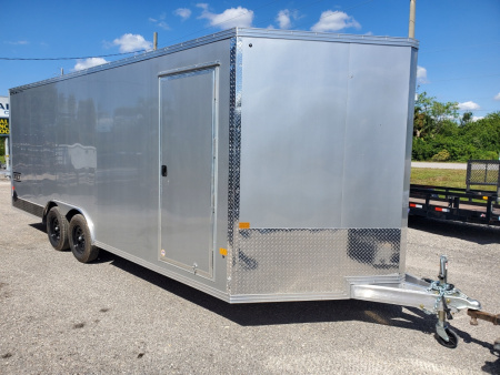 New 2026 ALCOM 8.5X20 TANDEM AXLE ALUMINUM ENCLOSED Car / Racing Trailer WITH 6'9  INTERIOR HEIGHT, REAR RAMP DOOR, V NOSE, 1 PIECE ALUMINUM ROOF, SCREWLESS EXTERIOR