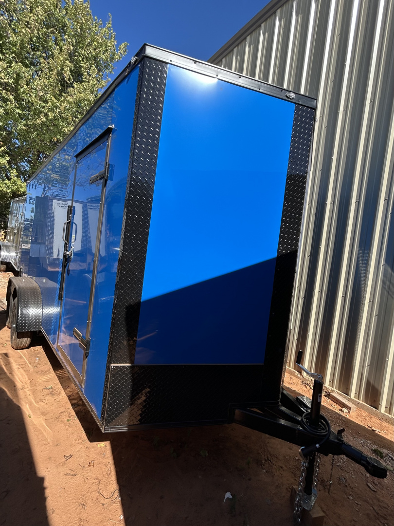 New 2025 Family Trailer 7x16 Tandem Axles Cargo / Enclosed Trailer-Screwless Exterior-Blackout Pkg.-Rear Spoiler