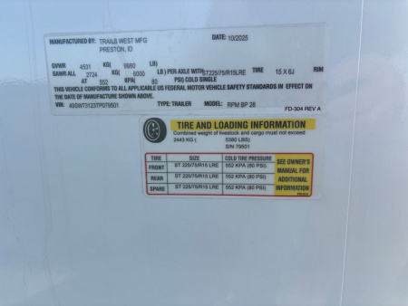 New 2026 Trails West RPM BP 28FT Snowmobile Trailer