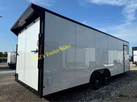 New 8.5X28 CAR HAULER WITH ESCAPE DOOR Cargo / Enclosed Trailer REAR WING