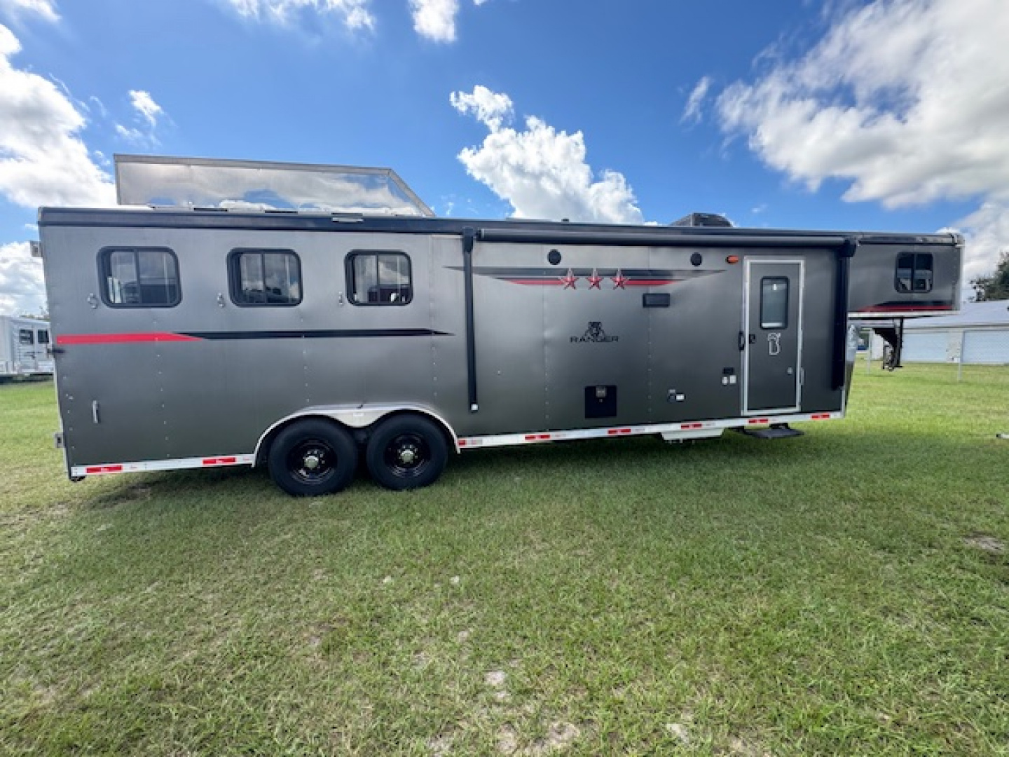 Used 2022 Bison Trailers 2022 Bison Ranger 3H 11 LQ w/Slide & Hay Rack Horse Trailer