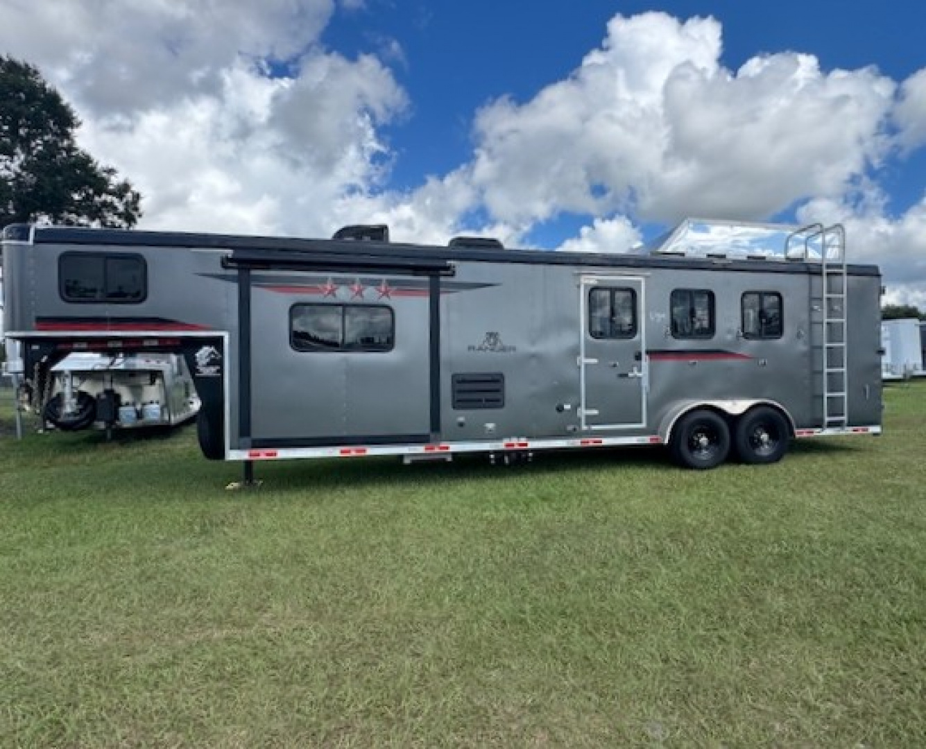 Used 2022 Bison Trailers 2022 Bison Ranger 3H 11 LQ w/Slide & Hay Rack Horse Trailer
