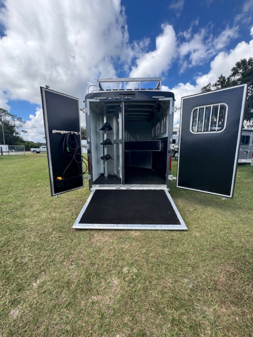 Used 2022 Bison Trailers 2022 Bison Ranger 3H 11 LQ w/Slide & Hay Rack Horse Trailer