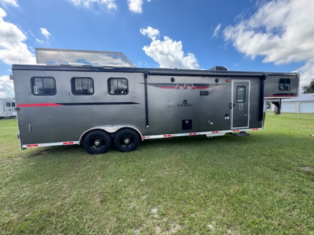 Used 2022 Bison Trailers 2022 Bison Ranger 3H 11 LQ w/Slide & Hay Rack Horse Trailer