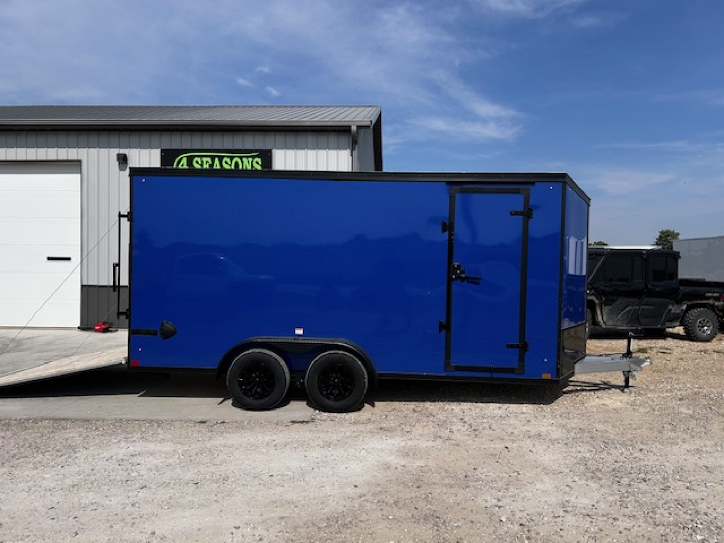 New 2026 Discovery Trailers 7X16 Blackout pack 7' interior ramp door ALUMINUM FRAME .080 ALUMITEC EXTERIOR UTV ESCAPE DOOR, BLACKOUT PACK