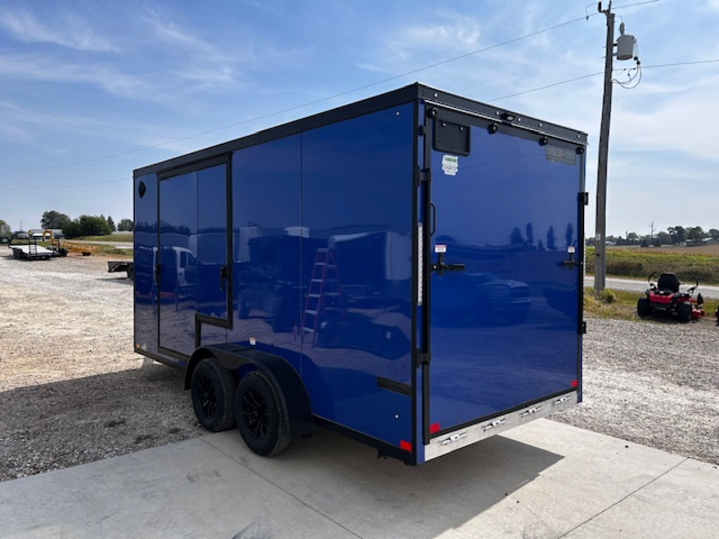 New 2026 Discovery Trailers 7X16 Blackout pack 7' interior ramp door ALUMINUM FRAME .080 ALUMITEC EXTERIOR UTV ESCAPE DOOR, BLACKOUT PACK