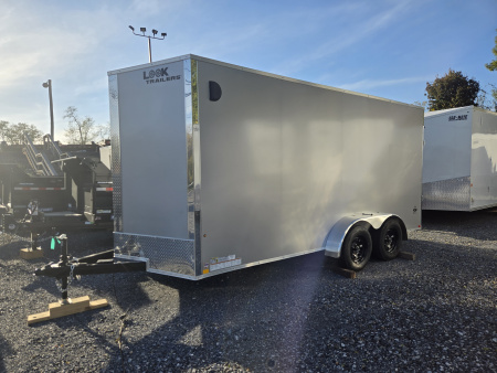 New 7 x 16 Look ST DLX V-Nose Cargo Trailer, 7k GVWR ***Silver PolyCor Composite Exterior, 6  Extra Height, Ramp Door