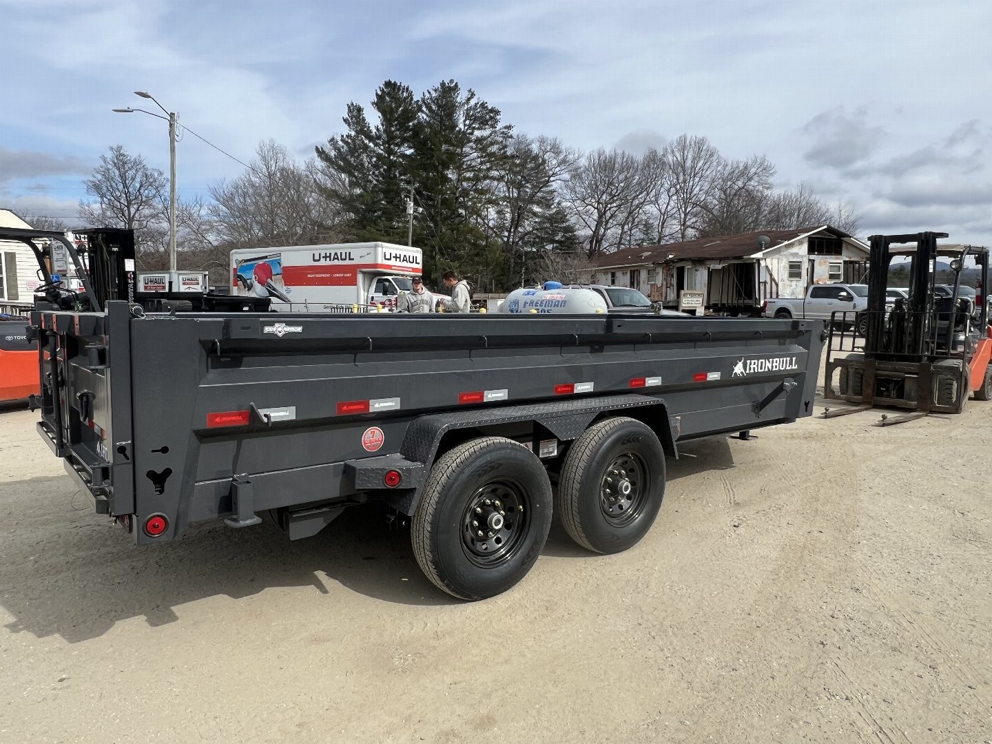 New 2026 Iron Bull Dump Trailer / DWB Series / 83" Wide x 14' Long / 2-7,000# Electric Brake Axles / Tarp / Ramps / Combo Rear Gate / Gray Powder Coat
