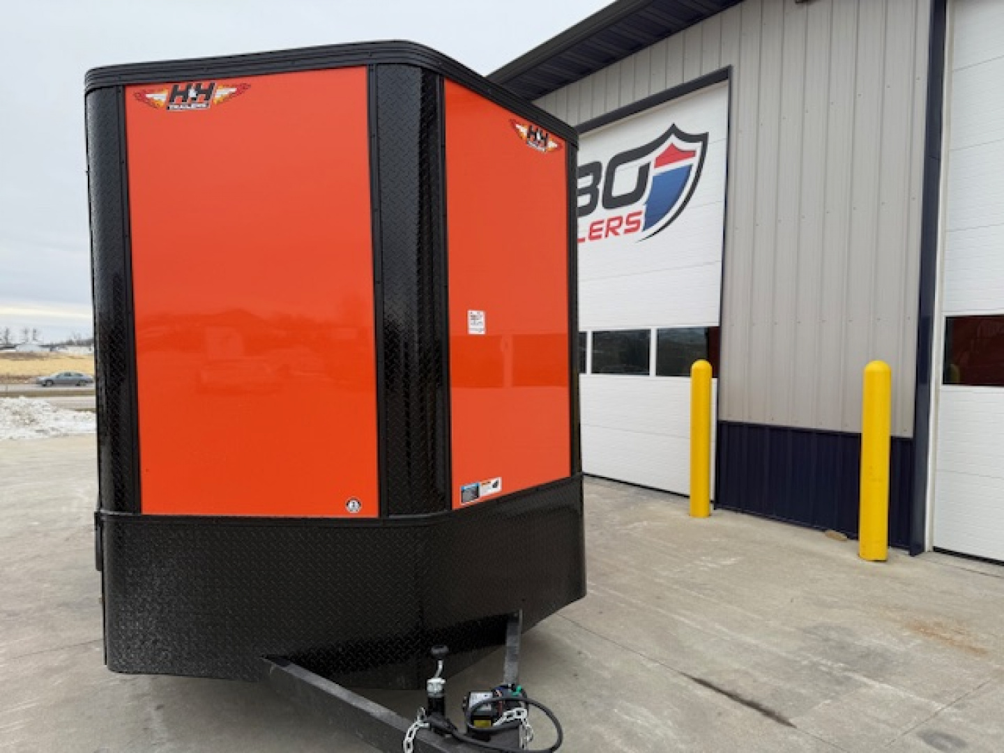 New 2026 H&H Orange/Black 7'x14' 7k Flat Top V-Nose Enclosed Cargo Trailer