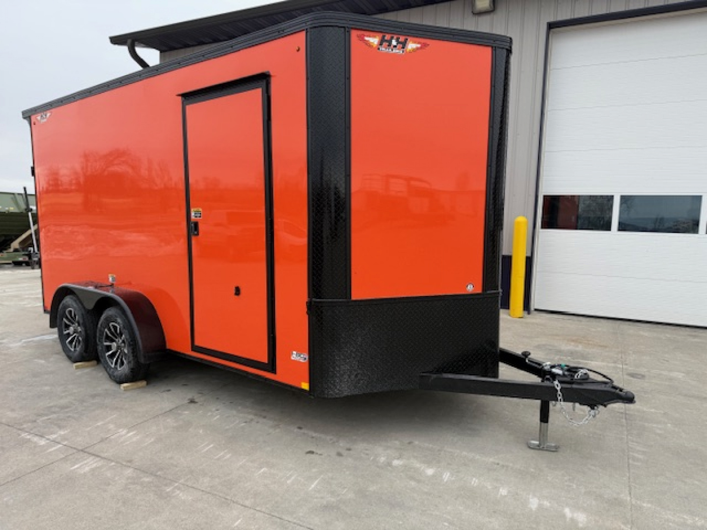 New 2026 H&H Orange/Black 7'x14' 7k Flat Top V-Nose Enclosed Cargo Trailer