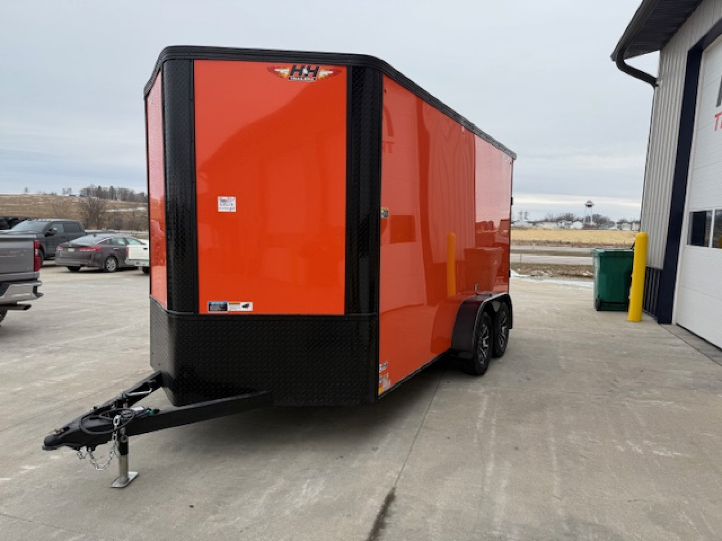 New 2026 H&H Orange/Black 7'x14' 7k Flat Top V-Nose Enclosed Cargo Trailer