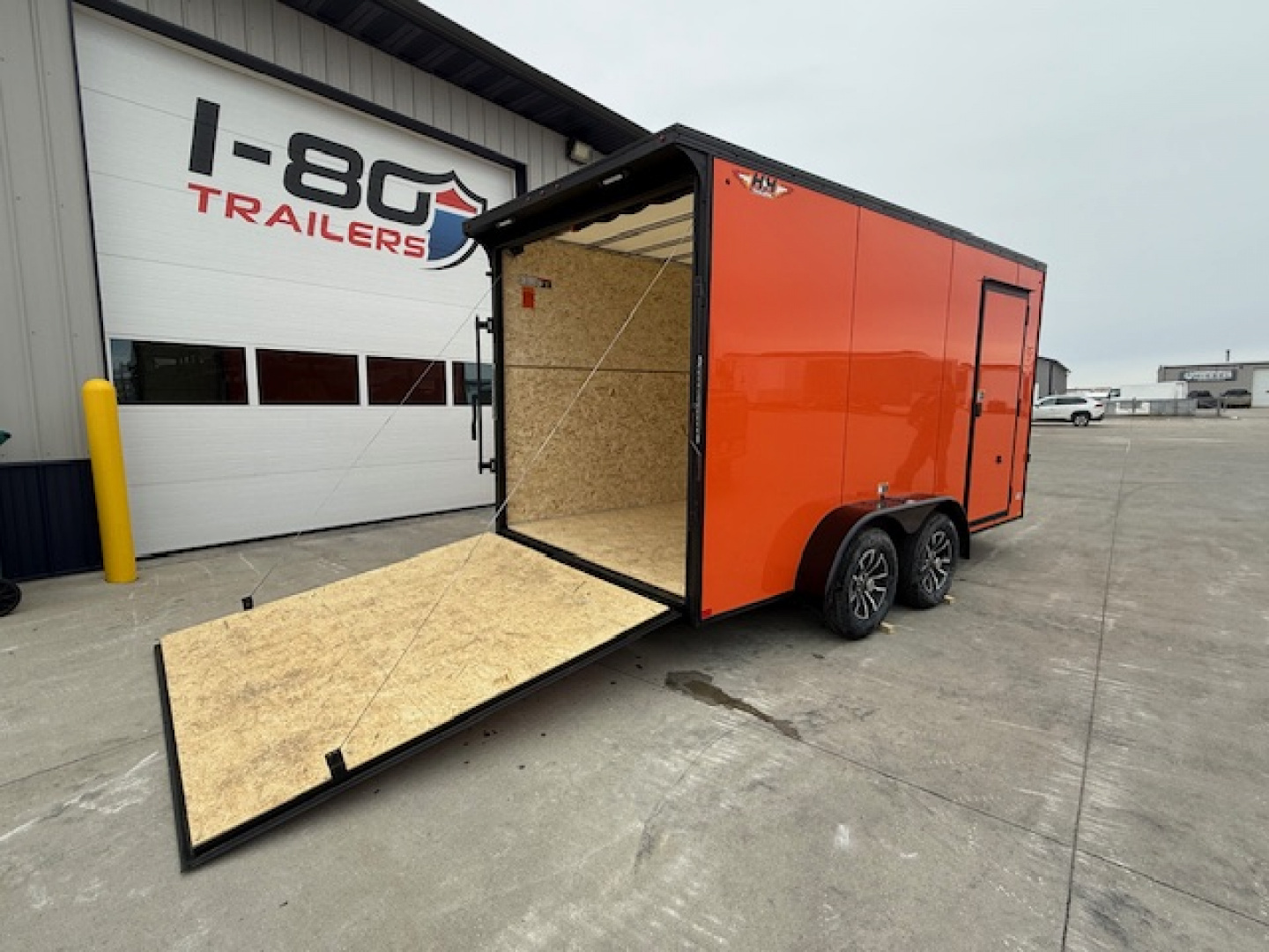 New 2026 H&H Orange/Black 7'x14' 7k Flat Top V-Nose Enclosed Cargo Trailer