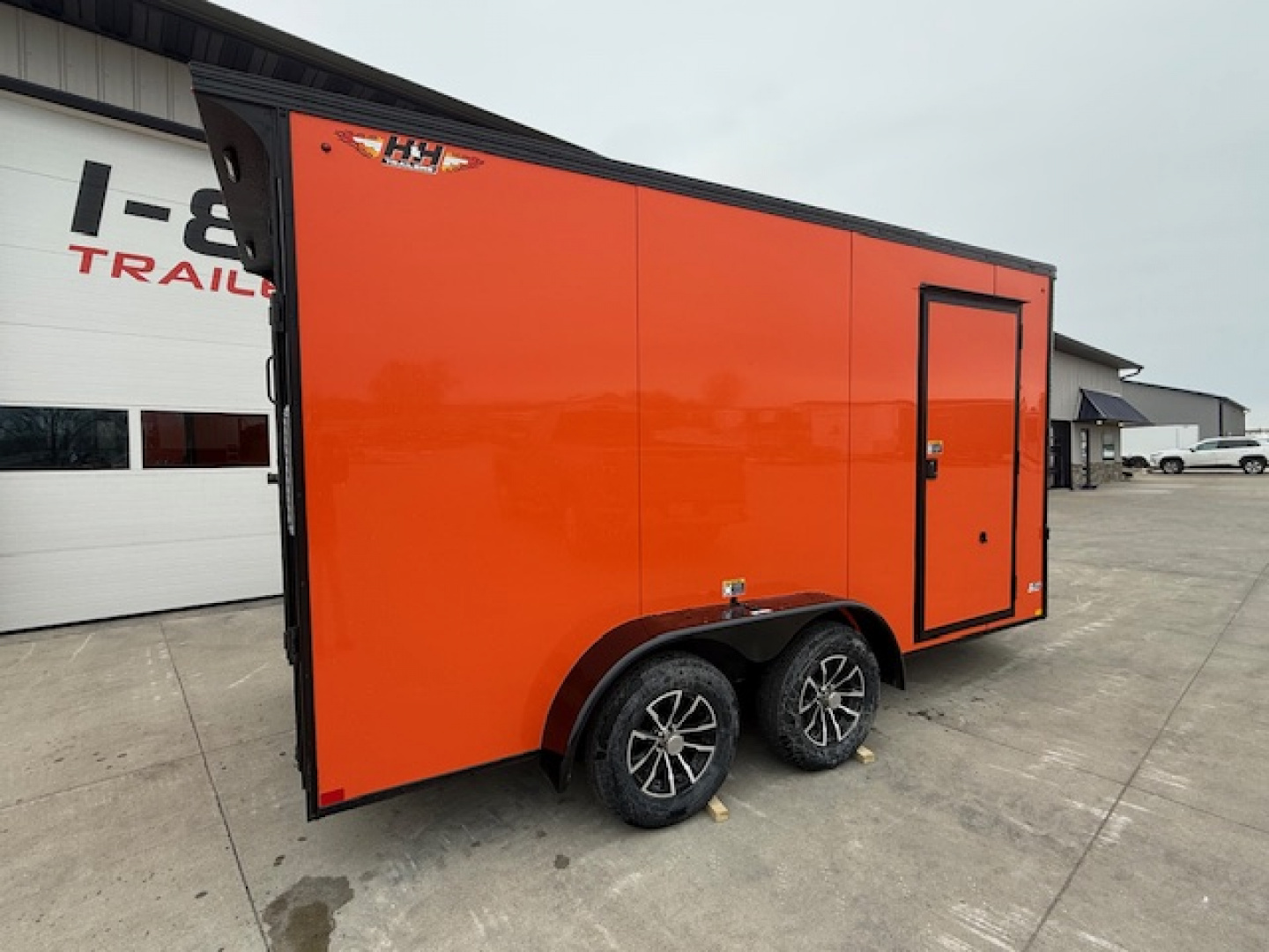 New 2026 H&H Orange/Black 7'x14' 7k Flat Top V-Nose Enclosed Cargo Trailer