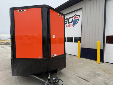 New 2026 H&H Orange/Black 7'x14' 7k Flat Top V-Nose Enclosed Cargo Trailer