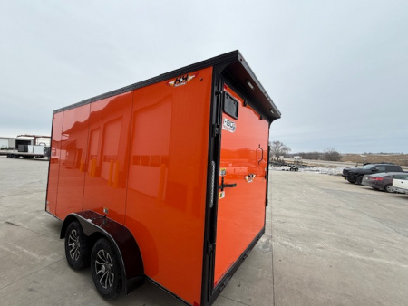 New 2026 H&H Orange/Black 7'x14' 7k Flat Top V-Nose Enclosed Cargo Trailer