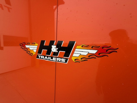 New 2026 H&H Orange/Black 7'x14' 7k Flat Top V-Nose Enclosed Cargo Trailer