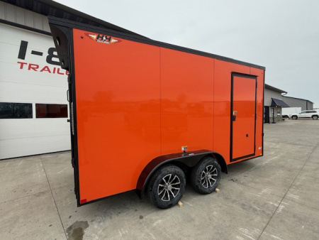 New 2026 H&H Orange/Black 7'x14' 7k Flat Top V-Nose Enclosed Cargo Trailer