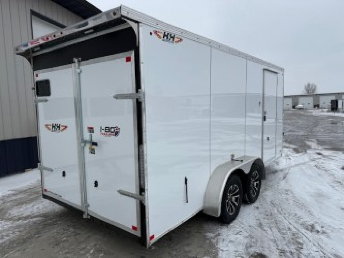 New 2026 H&H White 7'x16' 7k Flat Top V-Nose Enclosed Cargo Trailer