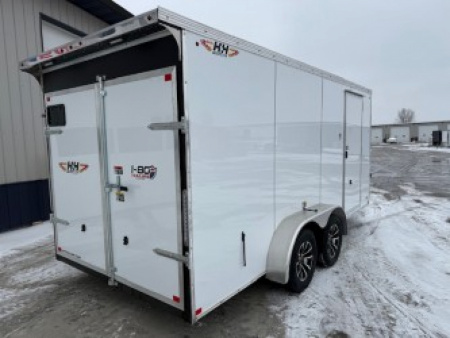 New 2026 H&H White 7'x16' 7k Flat Top V-Nose Enclosed Cargo Trailer