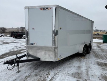 New 2026 H&H White 7'x16' 7k Flat Top V-Nose Enclosed Cargo Trailer