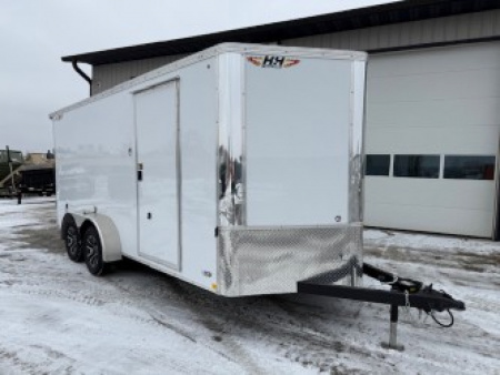 New 2026 H&H White 7'x16' 7k Flat Top V-Nose Enclosed Cargo Trailer