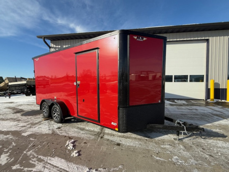 New 2026 H&H Red/Black 7'x16' 7k Flat Top V-Nose Enclosed Cargo Trailer