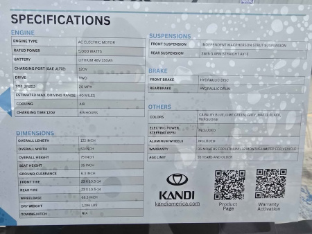 New 2025 Kandi Powersports 4P Golf Cart