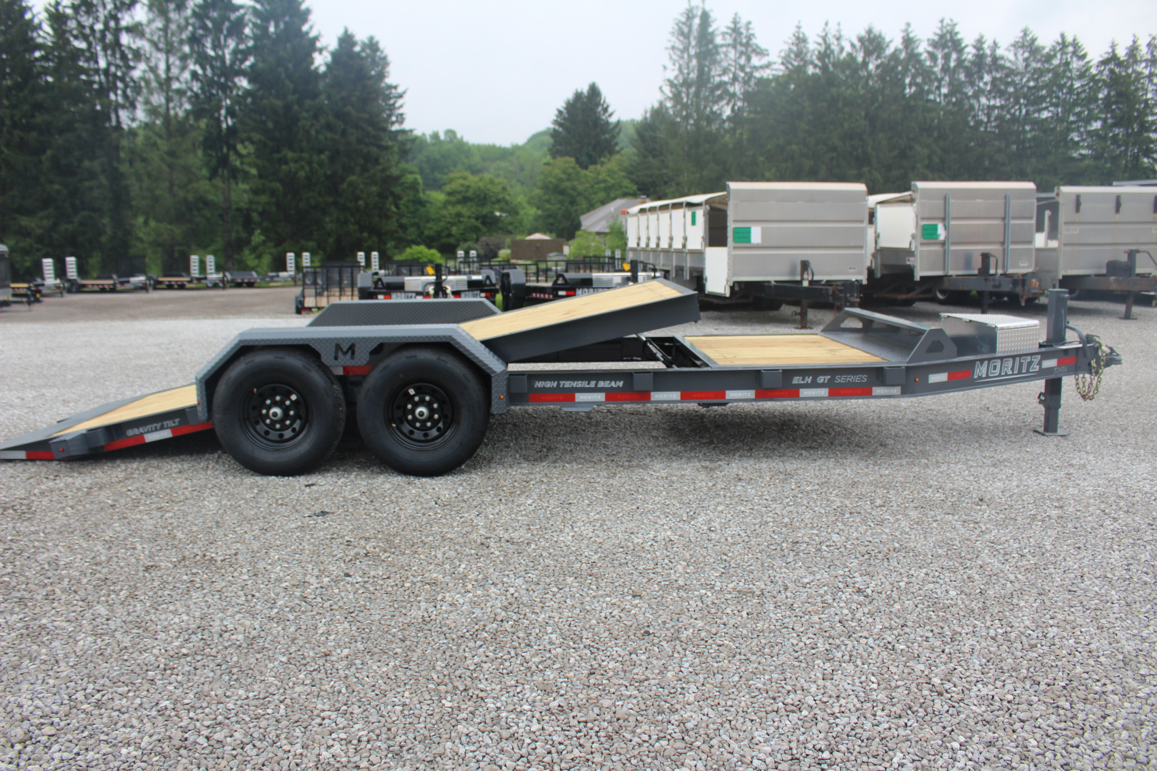 New 2026 Moritz 7' x 16' + 4' Low Pro - Gravity Tilt - Equipment Trailer - 14000# GVW