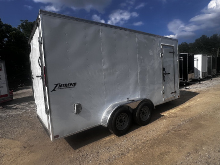 New 2026 HOMESTEADER CARGO TRAILER / INTREPID SERIES / 7'X16' / 7' INTERIOR HEIGHT / 32" SIDE DOOR / RAMPS REAR DOOR / .030 WHITE ALUMINUM