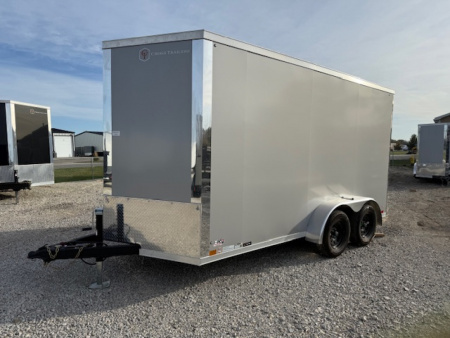 New 2026 Cross Silver 7'x14' 7k Alpha Flat Top V-Nose Enclosed Cargo Trailer