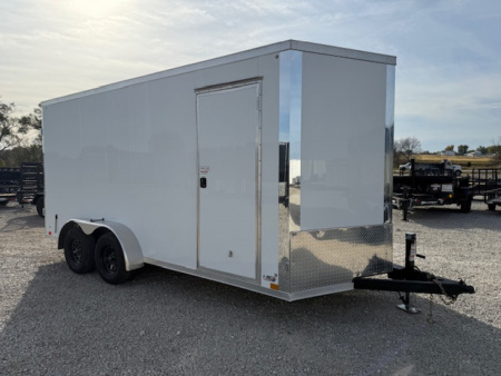 New 2026 Cross White 7'x16' 7k Alpha Flat Top V-Nose Enclosed Cargo Trailer