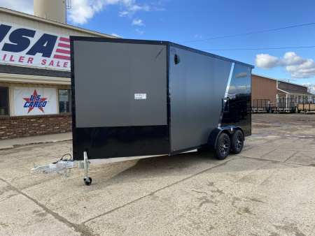 New 2026 Lightning Trailers 7X19 Aluminum 2-Place w/7ft Height Radar Pkg & Black Out Pkg Snowmobile Trailer