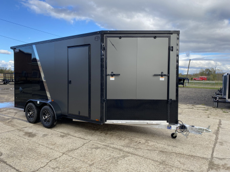 New 2026 Lightning Trailers 7X19 Aluminum 2-Place w/7ft Height Radar Pkg & Black Out Pkg Snowmobile Trailer