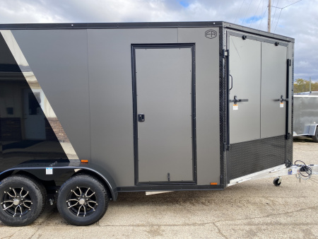 New 2026 Lightning Trailers 7X19 Aluminum 2-Place w/7ft Height Radar Pkg & Black Out Pkg Snowmobile Trailer