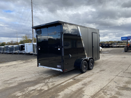 New 2026 Lightning Trailers 7X19 Aluminum 2-Place w/7ft Height Radar Pkg & Black Out Pkg Snowmobile Trailer