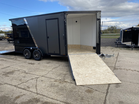 New 2026 Lightning Trailers 7X19 Aluminum 2-Place w/7ft Height Radar Pkg & Black Out Pkg Snowmobile Trailer