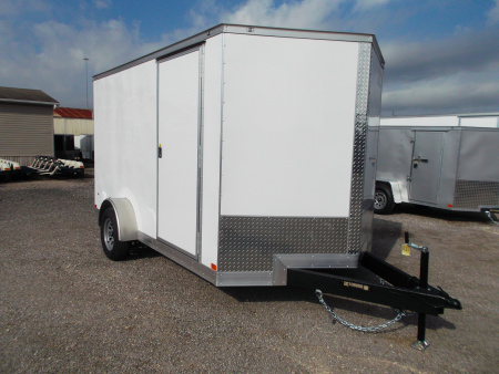 New 2026 Covered Wagon Trailers 7x12 Single Axle Cargo / Enclosed Trailer / Extra Wide Ramp / RV Side Door / 6'6  Interior / LEDs / .030 White Semi-Screwless Exterior