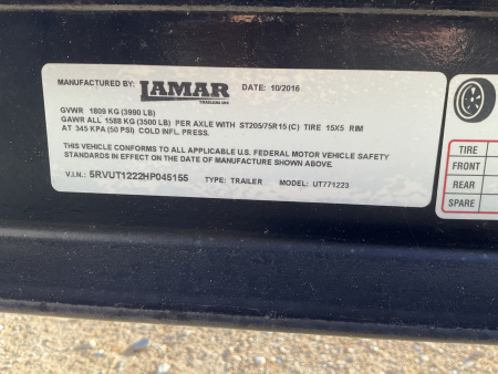 Used 2017 Lamar Trailers 72"x12' Tandem Axle Utility