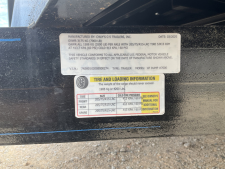 Used 2025 Chuy's 72"x10' Dump w/ 36" Sides