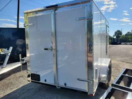 New 2026 Arising 7X14 TANDEM AXLE 7000 LB GVWR FULL TUBE FRAME Cargo / Enclosed Trailer WITH REAR BARN DOORS, 7FT INTERIOR HEIGHT, .080 WHITE COMPOSITE EXTERIOR, 48  WIDE SIDE DOOR WITH BARLOCK, 2-2 WAY ALUMINUM SIDE VENTS