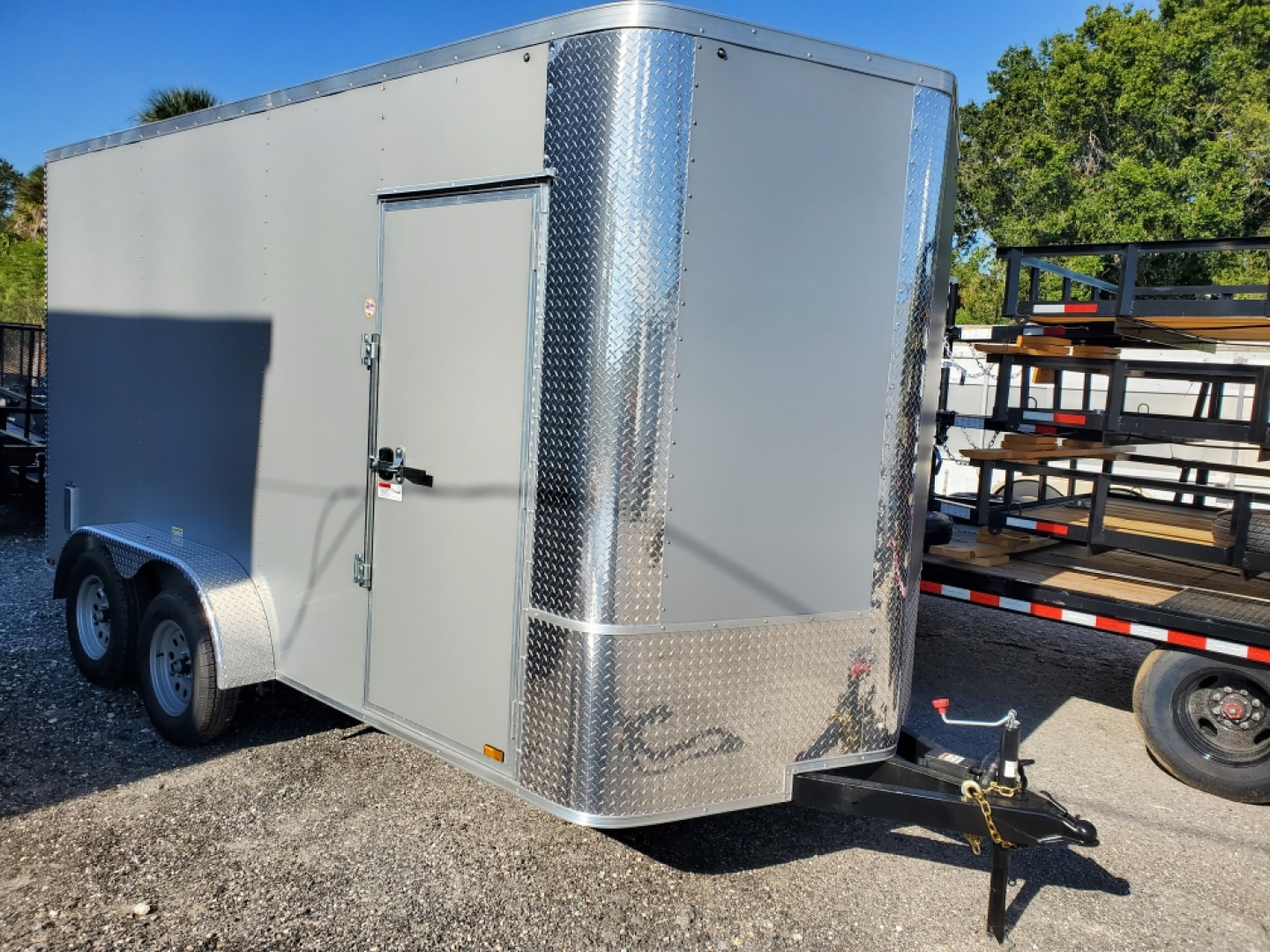 New 2026 Arising 7X14 TANDEM AXLE 7000 LB GVWR FULL TUBE FRAME Cargo / Enclosed Trailer WITH 7'6" INTERIOR HEIGHT, REAR RAMP DOOR, .080 SILVER COMPOSITE EXTERIOR, 32X72" SIDE DOOR WITH BARLOCK, 2-2 WAY ALUMINUM SIDE VENTS