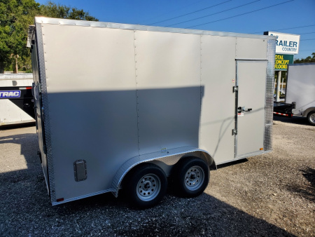 New 2026 Arising 7X14 TANDEM AXLE 7000 LB GVWR FULL TUBE FRAME Cargo / Enclosed Trailer WITH 7'6" INTERIOR HEIGHT, REAR RAMP DOOR, .080 SILVER COMPOSITE EXTERIOR, 32X72" SIDE DOOR WITH BARLOCK, 2-2 WAY ALUMINUM SIDE VENTS