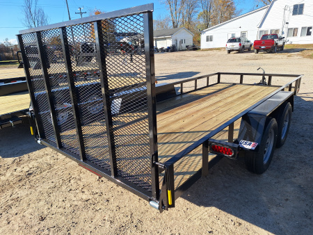 New 2026 AMO 76x16 Lowside Landscape Trailer 1 Axle Brake, Led Lights and Spring Assist Gate