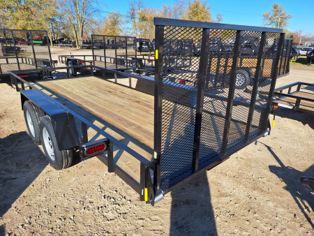 New 2026 AMO 76x16 Lowside Landscape Trailer 1 Axle Brake, Led Lights and Spring Assist Gate