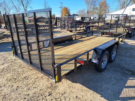 New 2026 AMO 76x16 Lowside Landscape Trailer 1 Axle Brake, Led Lights and Spring Assist Gate