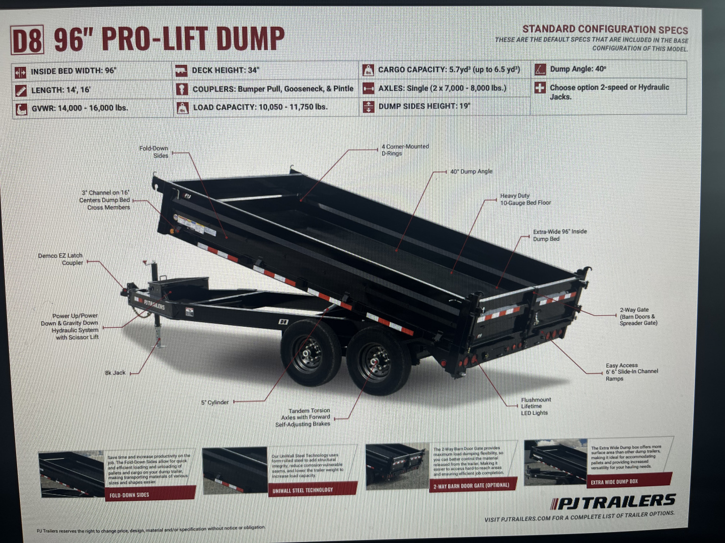 New 2026 PJ Trailers 96"X16' DECKOVER DUMP TRAILER W/FOLD DOWN SIDES