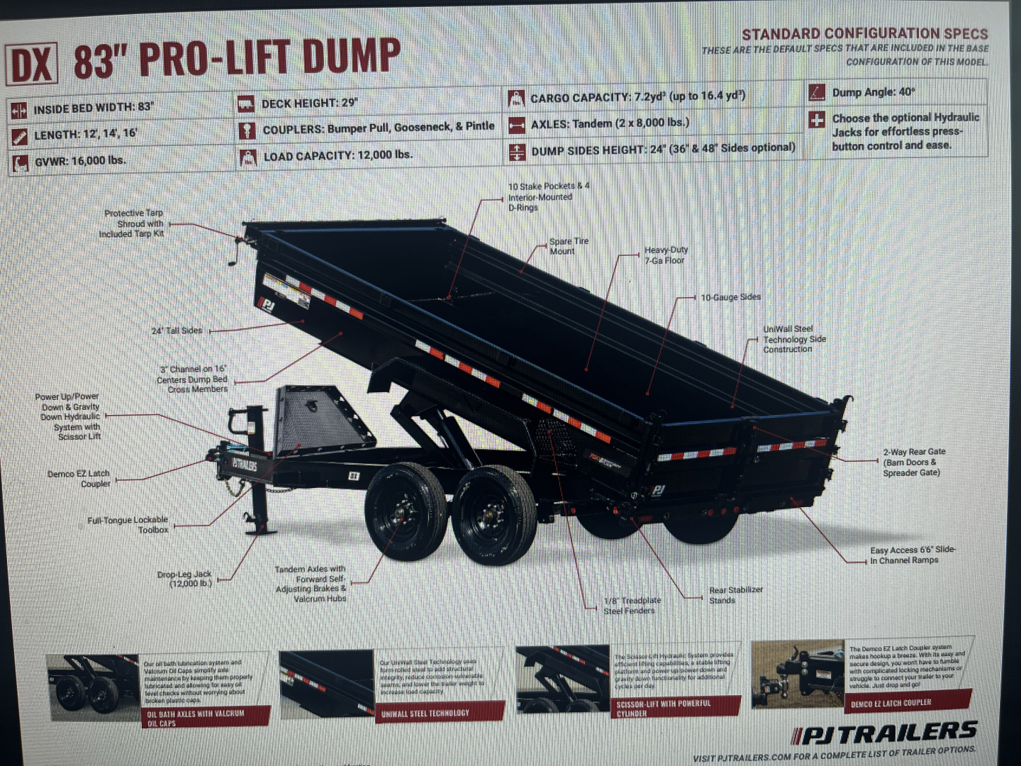 New 2026 PJ Trailers 83"X16' LOW PRO DUMP TRAILER W/8K AXLES (16K)