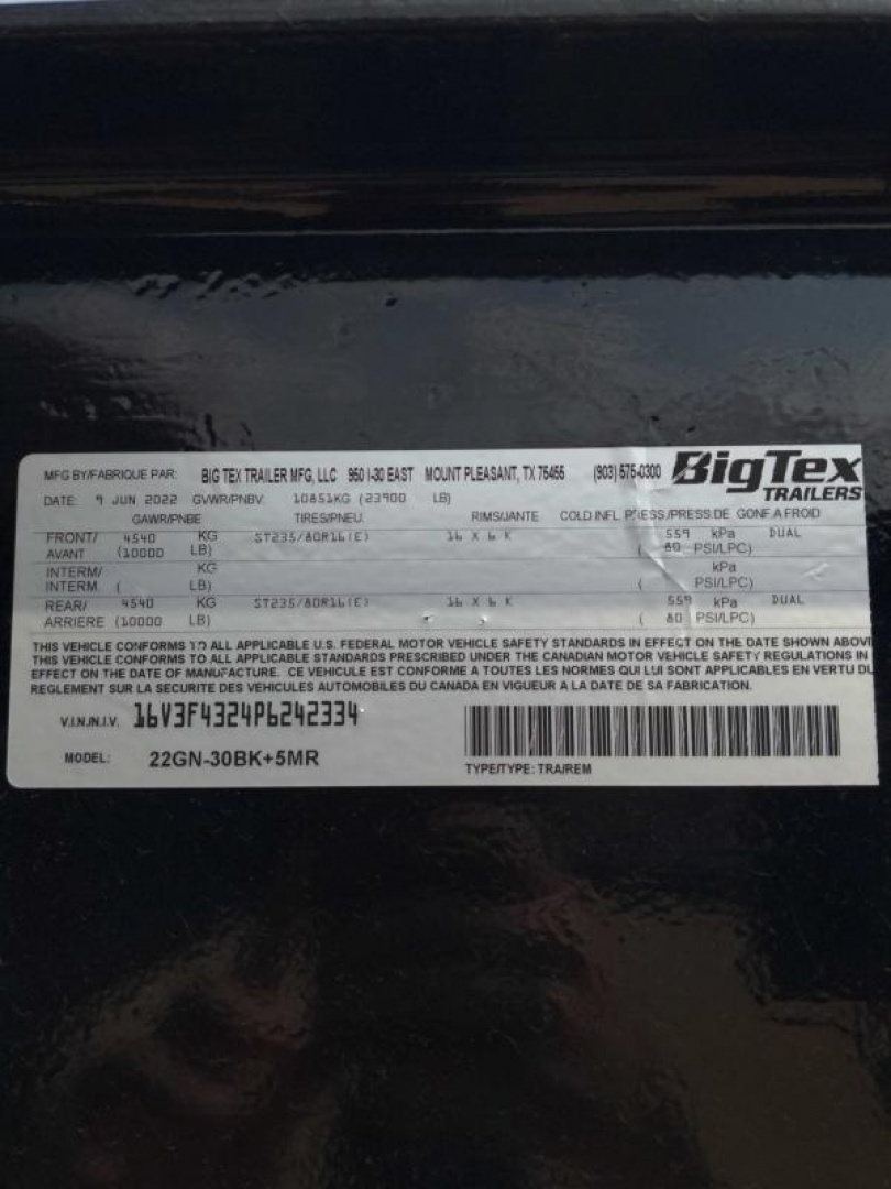 Used 2023 Big Tex 22GNHD Equipment Trailer